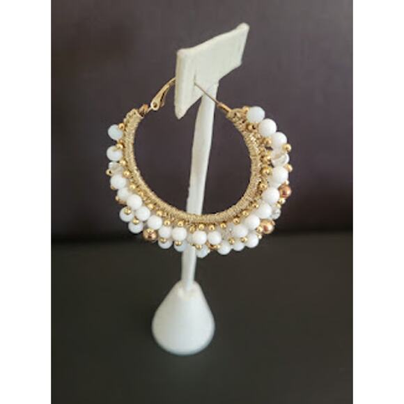 Lilly Pulitzer Resort White Large Hoop Earrings with White and Gold Tone Baubles - Picture 4 of 6
